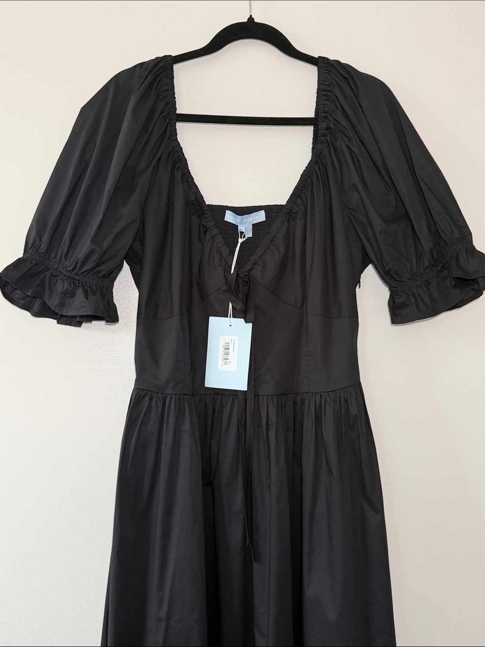 Hill House Black Puff-Sleeve Midi Dress with Gathered Waist - Picture 5 of 12